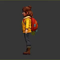 Woman With Red Hair In Yellow Jacket Blue Top Jeans And Brown Boots