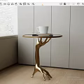 Modern Interior With Gold Side Table Featuring Branch-shaped Base And Round Tabletop 3d model