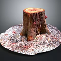 Natural Wooden Stump Display With Stone Base And Textured Ground Covering