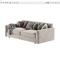 Modern double sofa fabric multi-person sofa 3d model