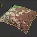 Decorative Pink Throw Pillow with Cherry Blossom Floral Design and Blue Trim