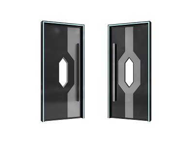 Modern Black Gray Swing Doors with Diamond Glass Panel and Sleek Design 3d model