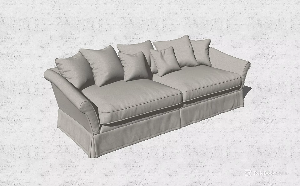 Gray Two Seater Sofa With Plush Cushions And Skirted Base Design 3d model