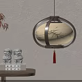Chinese Style Wooden Chandelier With Bamboo Leaf Pattern Red Tassel And Stone Lion Figurines
