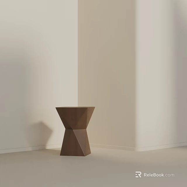Brown Geometric Side Table In Modern Minimalist Corner With Light Colored Walls And Floor 3d model 