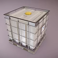 Industrial Storage Container With Metal Frame Yellow Lid And Side Label 3d model
