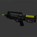 Futuristic Sci-Fi Gun With Black Body Yellow Accents Ergonomic Grip And Detailed Structure