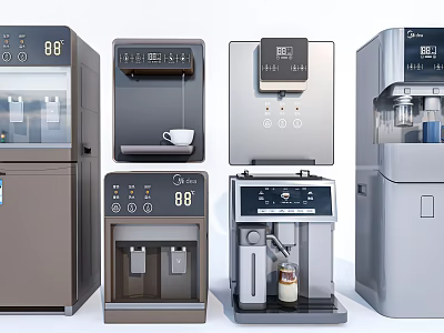 Modern Household Appliances Including Water Dispensers And Coffee Machines With Digital Screens 3d model