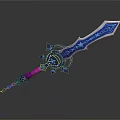 Fantasy Decorative Sword With Blue Purple Accents Star Patterns And Chain