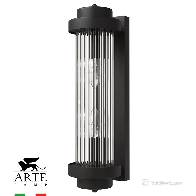 Modern Black Frame Wall Lamp With Transparent Striped Glass For Indoor Decor 3d model 