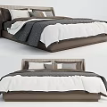 Modern Double Bed Design With Brown Headboard White Gray Bedspread And Pillows 3d model