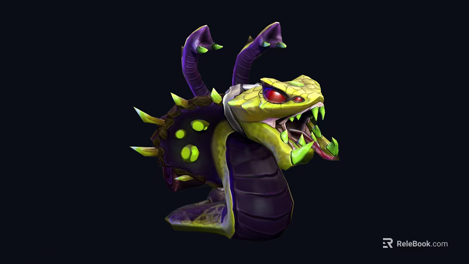 Fierce Fantasy Creature With Purple Body Yellow Head Red Eyes And Green Spikes 3d model 