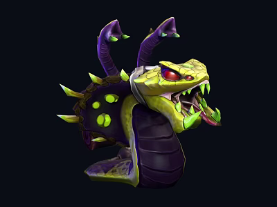 Fierce Fantasy Creature With Purple Body Yellow Head Red Eyes And Green Spikes 3d model