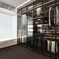 Modern Walk-in Closet Interior Design With Marble Wall Dresser And Hanging Rods