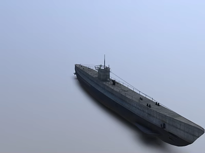 Gray Military Submarine On Water Surface With Deck Structure And Light Blue Sky 3d model