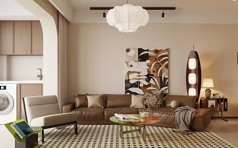 Middle Ancient Style Living Room Horizontal Hall Living Room Small Apartment Living Room Sofa Coffee Table Combination French Retro Style Living Room Middle Ancient Style Leisure Chair Leather Sofa 3d model