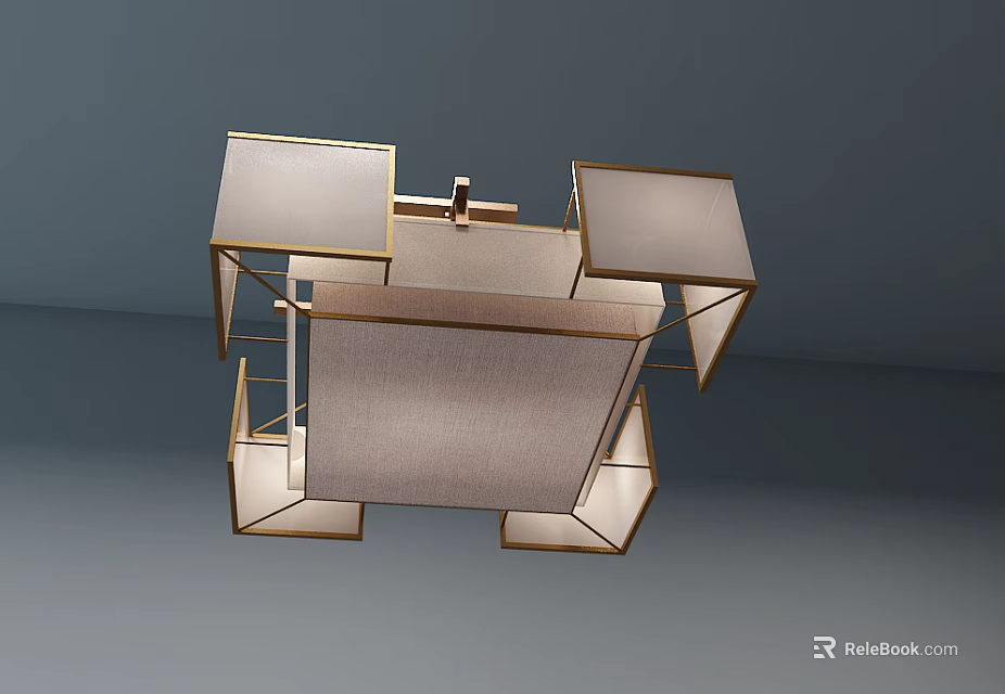 Modern Geometric Ceiling Light With Gold Metal Frame And Fabric Shade 3d model 