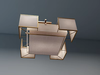 Modern Geometric Ceiling Light With Gold Metal Frame And Fabric Shade 3d model