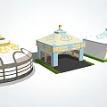 Traditional Yurt Structures With Blue White Decor And Golden Roof Designs