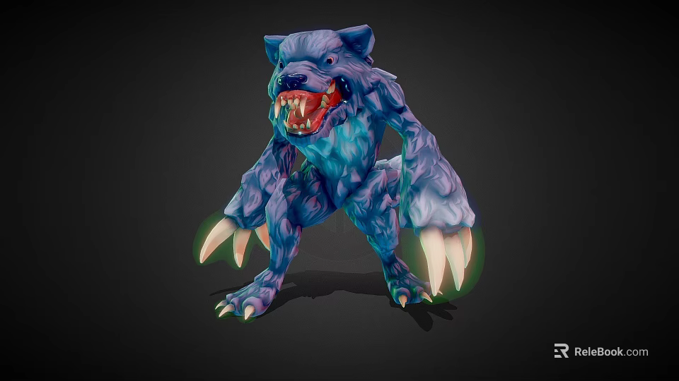 Game Movie Character Blue Fierce Beast With Sharp Teeth And Glowing Claws 3d model 