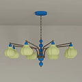 Modern Chandelier with Metal Frame and Multiple White Glass Shade Design
