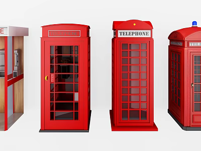 Public Facilities Classic Red Telephone Booths With Glass Doors And Retro Design 3d model