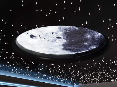 Round Ceiling Light With Moon Surface Design And Small Star Shaped Lights Around 3d model