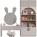 Kids Room Interior With Bunny Shaped Mirror Bookshelf Stuffed Toys Rainbow And Star Decor