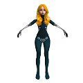 Futuristic Woman With Long Blonde Hair And Mechanical Arms In Dark Bodysuit