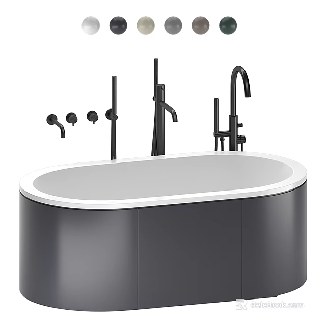 Modern Oval Bathtub With Matte Black Finish White Rim And Black Faucet Handles 3d model 