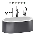 Modern Oval Bathtub With Matte Black Finish White Rim And Black Faucet Handles