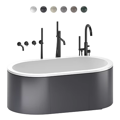 Modern Oval Bathtub With Matte Black Finish White Rim And Black Faucet Handles 3d model