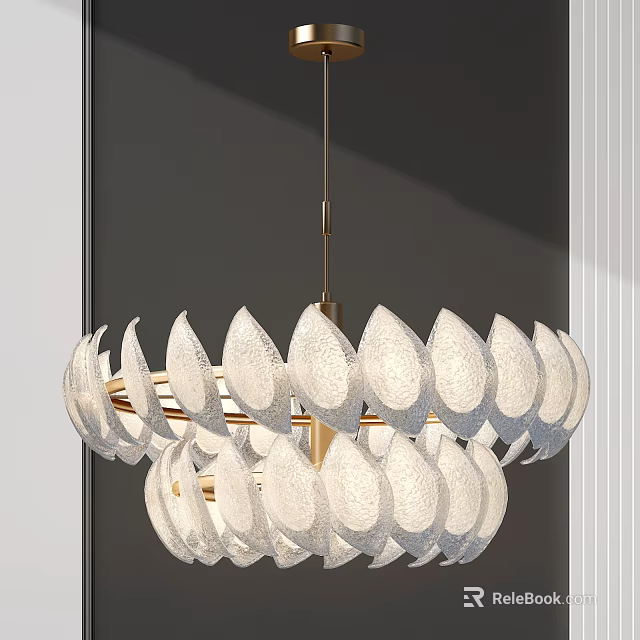 Modern Crystal Chandelier With Petal Shaped Frosted Glass And Golden Frame Design 3d model 
