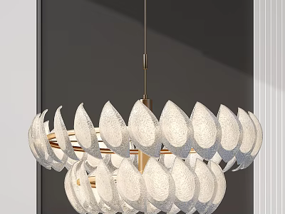 Modern Crystal Chandelier With Petal Shaped Frosted Glass And Golden Frame Design 3d model