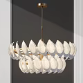 Modern Crystal Chandelier With Petal Shaped Frosted Glass And Golden Frame Design