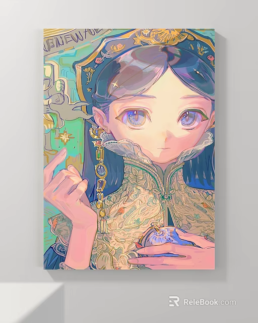 Anime Character Portrait With Blue Hair Purple Eyes Wearing Glasses Floral Clothing Holding Blue Object 3d model 
