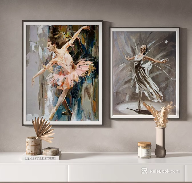 Artistic Ballerina Paintings Displayed In Home Space 3d model 