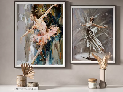 Artistic Ballerina Paintings Displayed In Home Space 3d model