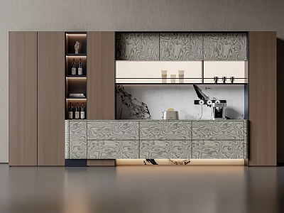 Modern Sideboard Cabinet Design With Patterned Panels Drawers And LED Lighting 3d model
