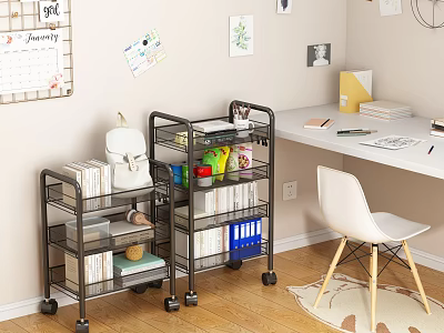 Rolling Shelving Units For Home Office With Books Folders Toys And Backpack 3d model