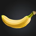 Fresh Yellow Banana with Green Stem and Black Tip on Black Background