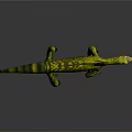 3D Pterosaur Creature with Green Yellow Striped Body and Orange Yellow Wings with Black Patterns