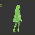 Child Wearing Blue Lace Dress Standing Against Grey Background With Crossed Hands And Green Shoes