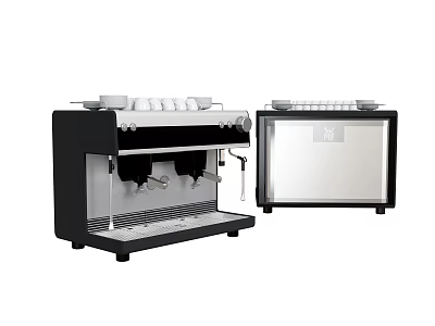 Modern Black Silver Kitchen Coffee Machine With Double Spout And Storage Cabinet 3d model