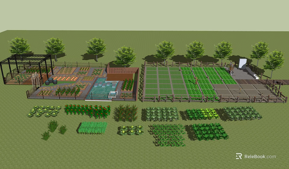 Garden Landscape Design With Vegetable Beds Various Plants And Pathways Layout 3d model 