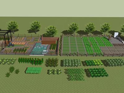 Garden Landscape Design With Vegetable Beds Various Plants And Pathways Layout 3d model