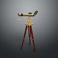 Antique Brass Telescope With Gold Black Body On Red Wooden Tripod Stand