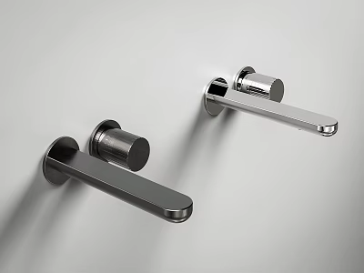 Sleek Modern Chrome Faucets Wall Mounted On White Bathroom Wall Design Style 3d model