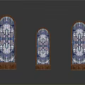 Architectural Arched Stained Glass Windows With Wooden Frames And Colorful Patterns