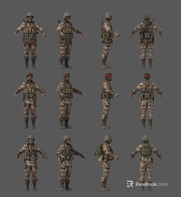 Game And Movie Military Characters In Camouflage Outfits With Different Poses 3d model 